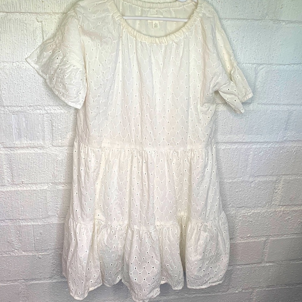 Gymboree Eyelet Cotton Lined Ruffle White Girls Kids Dress size 10/12